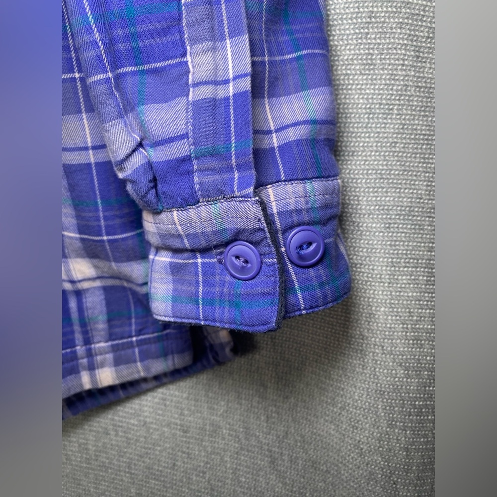 LL Bean Shirt Jacket Women Medium Purple Plaid Fleece Lined - Picture 4 of 10